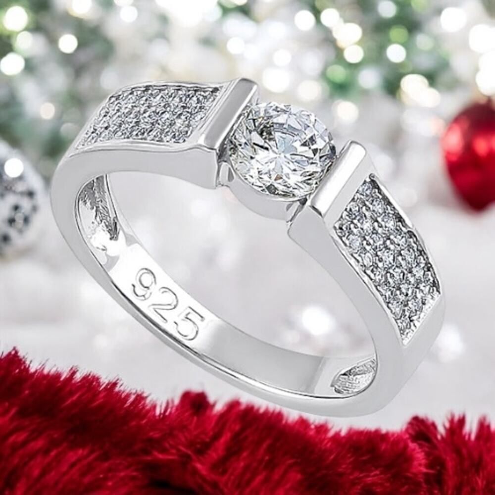 Sterling Silver Clear Round Engagement Ring 6,7,8